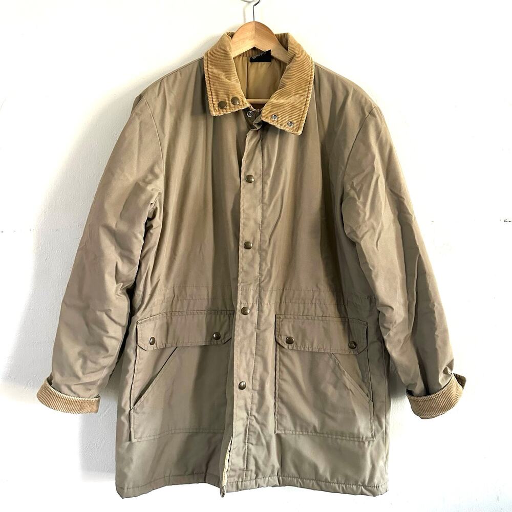 Thinsulate 3M Barn Chore Coat Jacket Beige‎ Contrast Corduroy Collar Cuffs